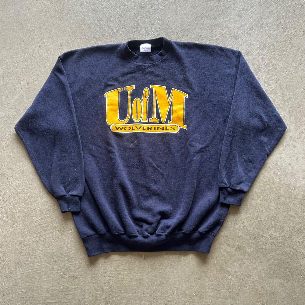 Vintage 90s Michigan Wolverines Sweatshirt Size XXL Navy Blue Crewneck College